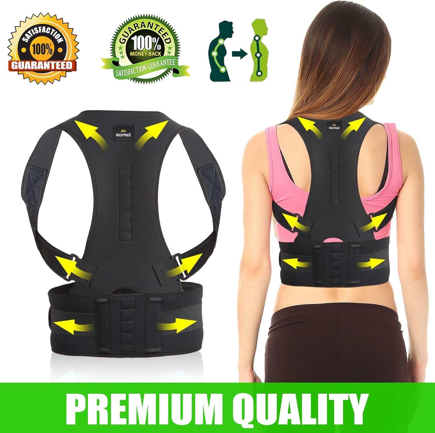 SOMAZ Adjustable Posture Corrector for Men&Women&Kids, Slouching Corrector, Clavicle Support, Back Straightener, Upper and Lumbar Back Brace Support for Rounded Shoulders & Back Pain (M): Health & Personal Care