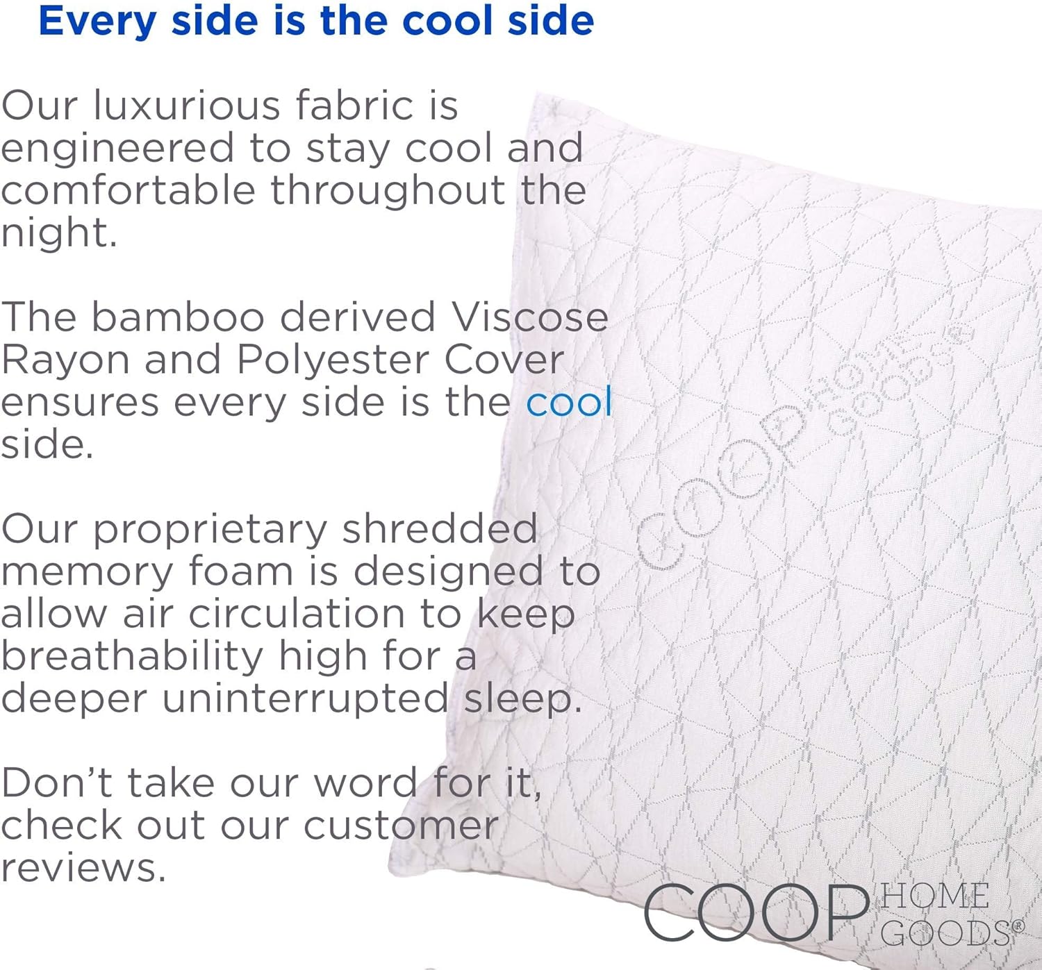 Coop Home Goods - Premium Adjustable Loft Pillow - Hypoallergenic Cross-Cut Memory Foam Fill - Lulltra Washable Cover from Bamboo Derived Rayon - CertiPUR-US/GREENGUARD Gold Certified - Queen: Home & Kitchen