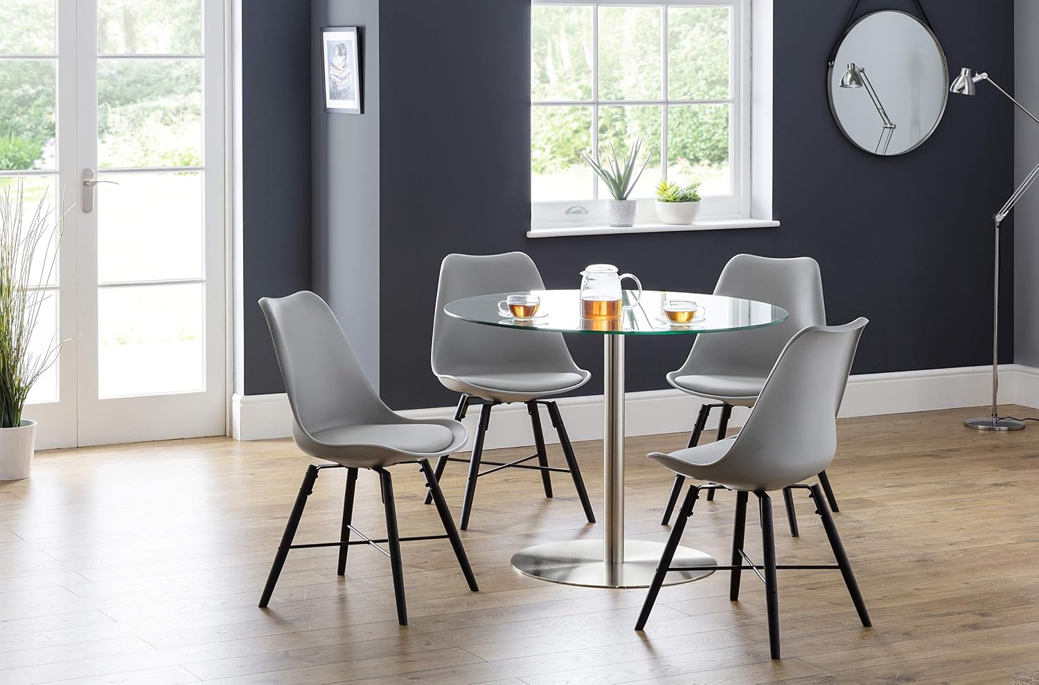 Julian Bowen Kari Dining Chairs Set of 2, Grey Chair with Black Metal Legs - Image 4