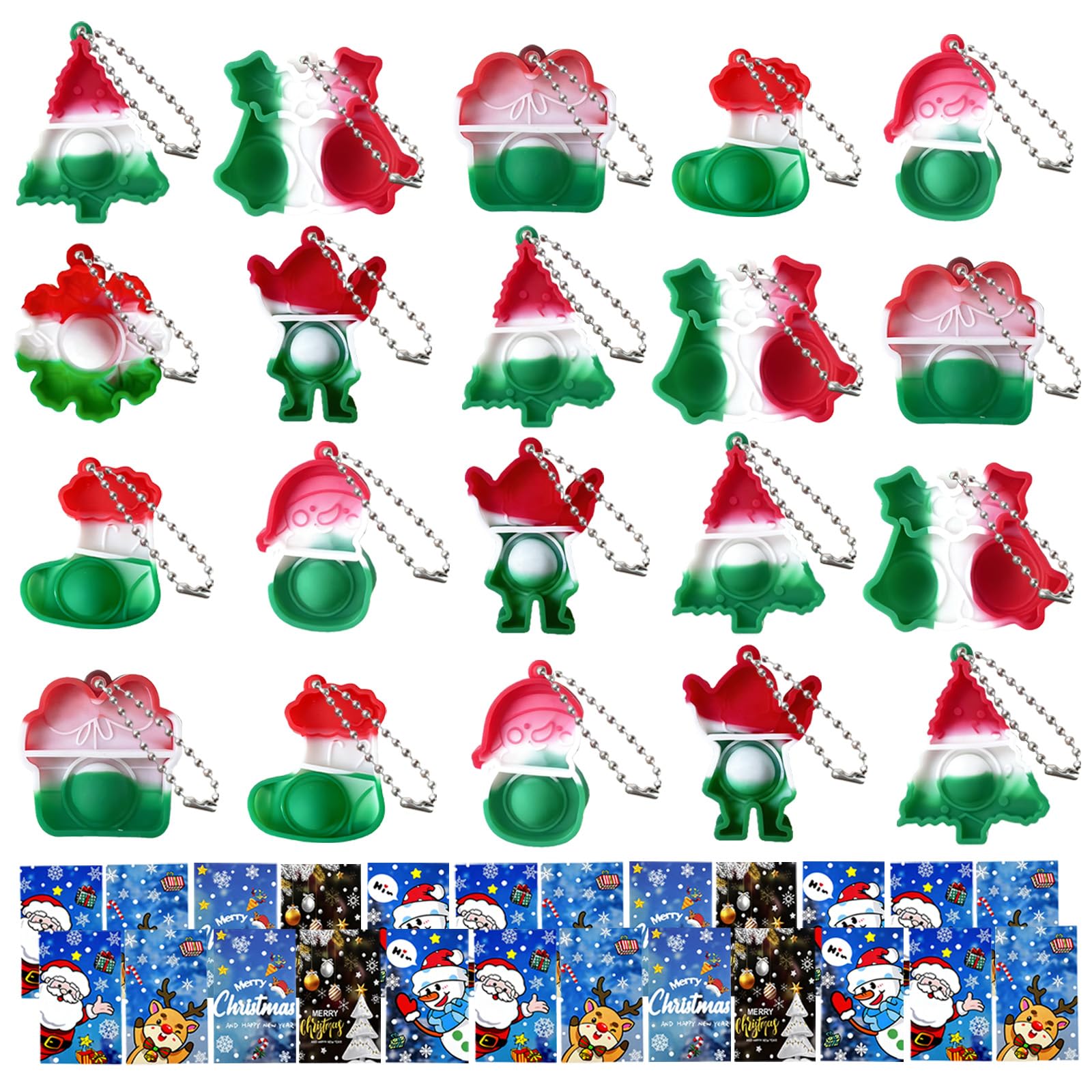 Aifrymne 30 PCS Christmas Stocking Fillers - Unique Party Bag , Keyrings, and Christmas Cards - for Kids, Xmas Eve Box Gifts, Advent Calendar Treats & More