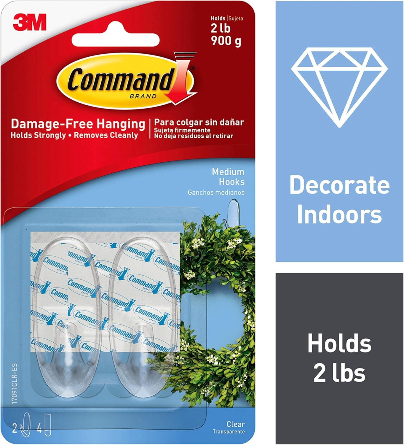 Command Oval Hooks, Holds 2 lbs, 6-packages 17091CLR