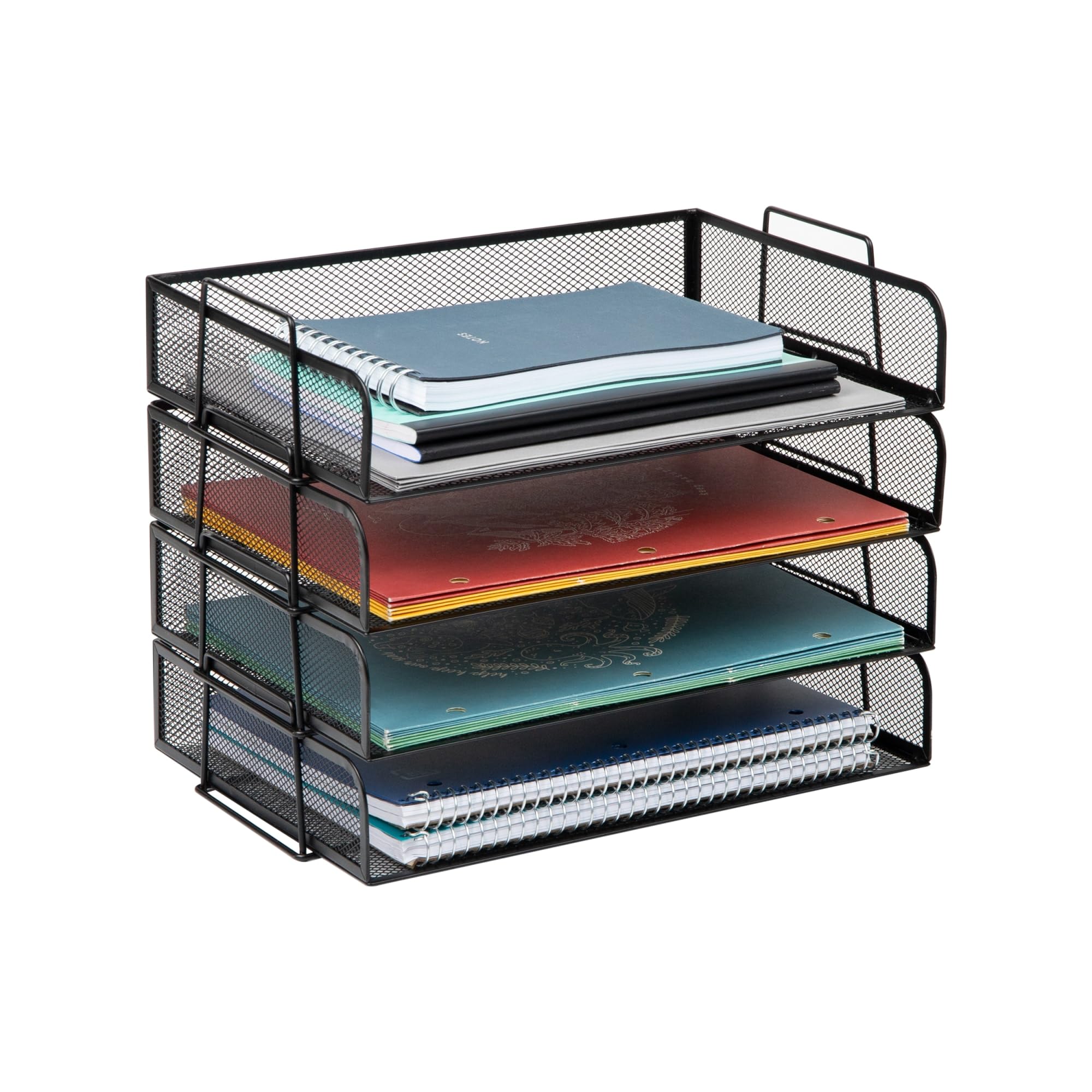 Photo 1 of Mind Reader Stackable Paper Tray, Desktop Organizer, File Storage, Office, Metal Mesh, 4 Pcs., Black
