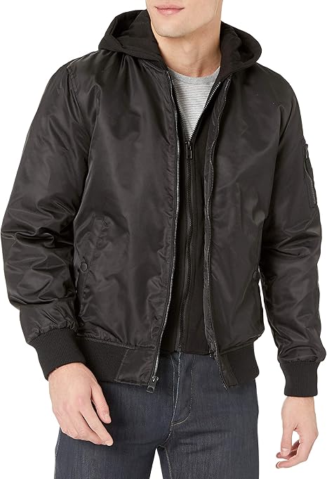 guess men's bomber jacket with removable hooded inset