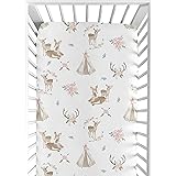 Sweet Jojo Designs Blush Pink, Mint Green and White Boho Baby or Toddler Fitted Crib Sheet for Woodland Deer Floral Collectio