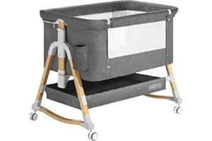 HARPPA Cuddly Bassinet, 3 in 1 Baby Bassinet, Rocking Bedside Bassinet with Wheels, 5 Height Adjustable, Includes Mosquito Net, Mattress, Anchor Strap
