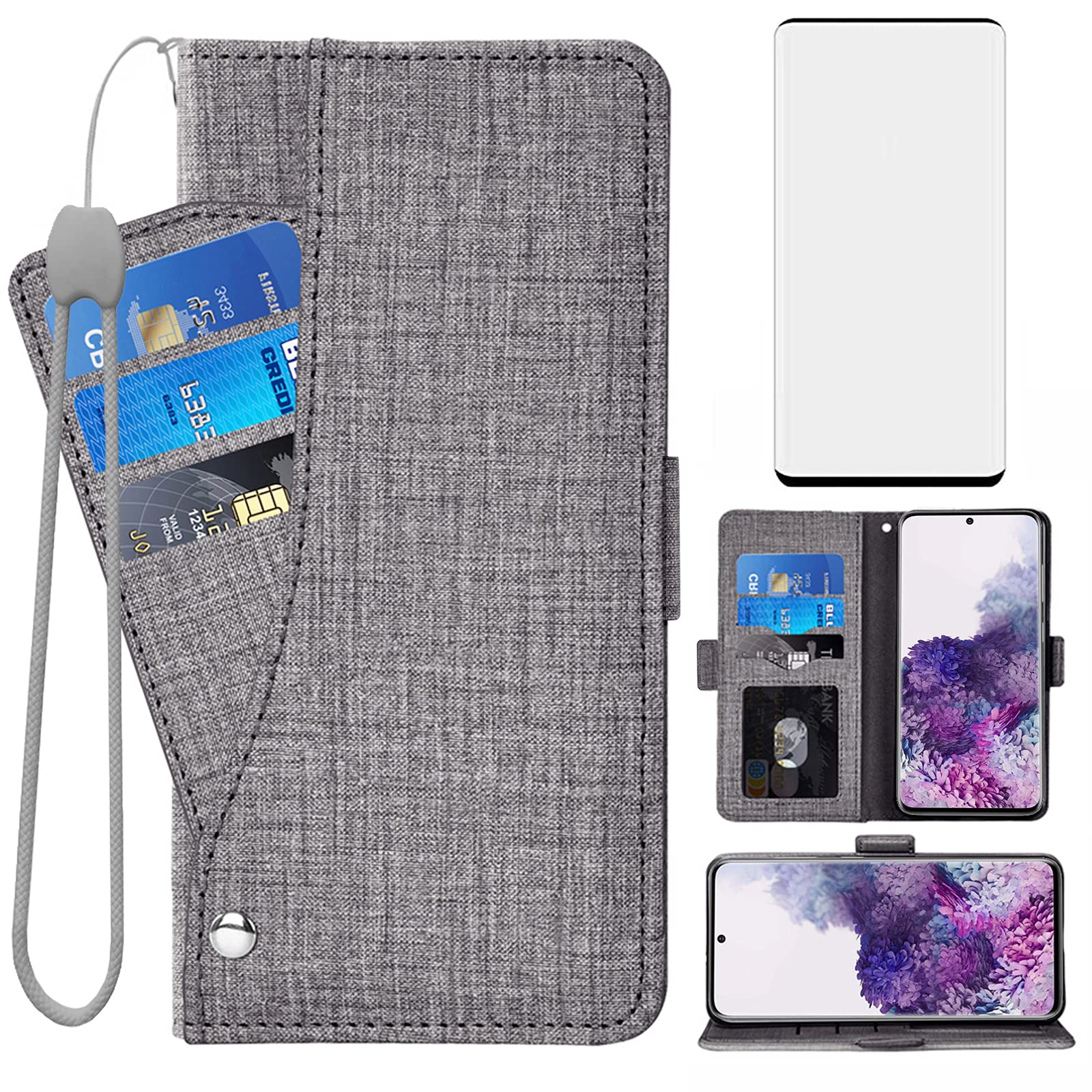 Asuwish Compatible with Samsung Galaxy S20 Glaxay S 20 5G UW 6.2 inch Wallet Case Tempered Glass Screen Protector and Leather Flip Cover Card Holder Cell Phone Cases for Gaxaly 20S G5 Women Men Black