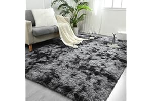 FlyDOIT Large Area Rugs for Living Room, 4x6 Feet Tie-Dyed Dark Grey Shaggy Rug Fluffy Throw Carpets, Ultra Soft Plush Modern Indoor Fuzzy Rugs for Bedroom Girls Kids Nursery Room Dorm Home Decor