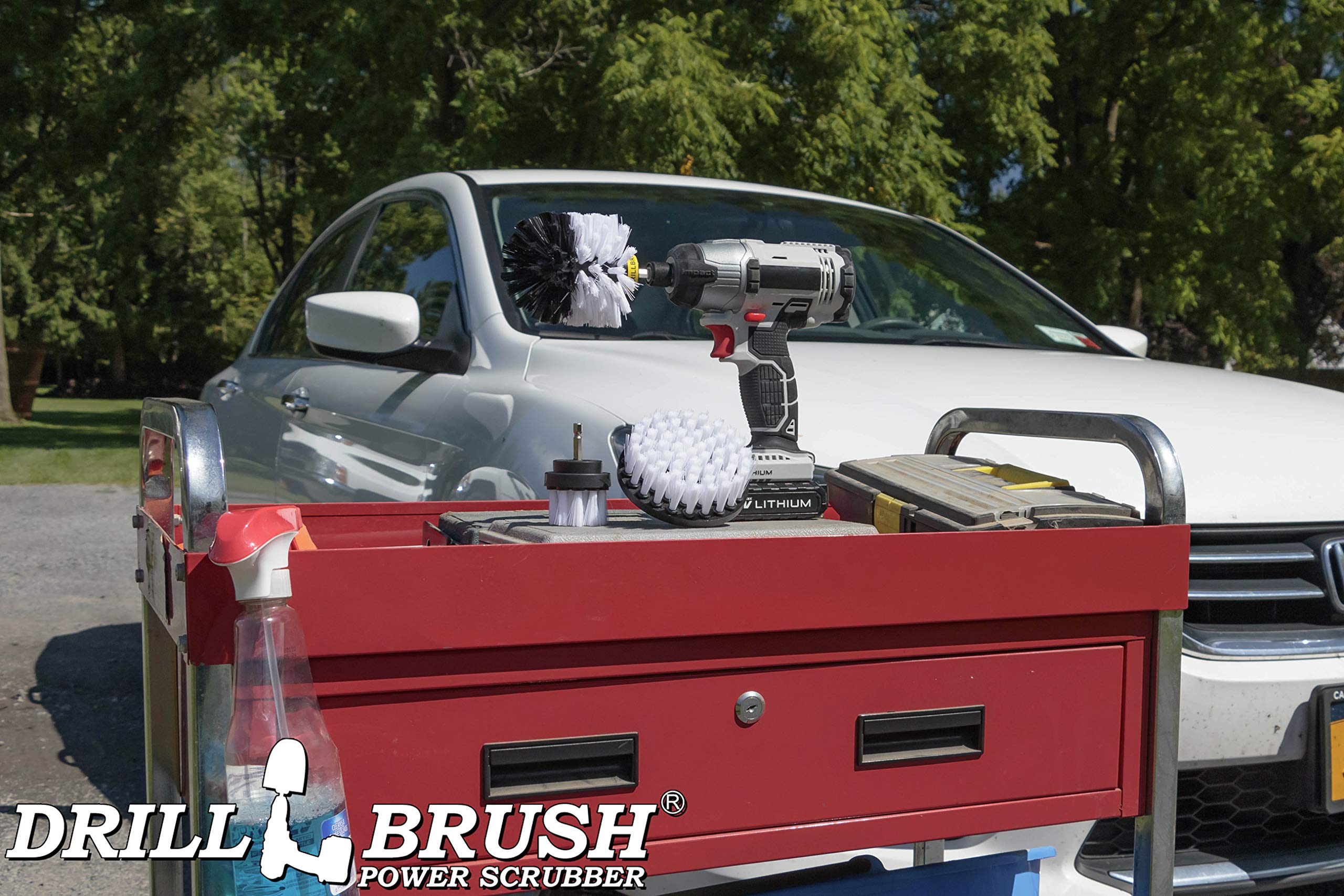 Drillbrush Car Detailing Kit | Drill Brush Set – Soft Bristle Power Scrubber Attachments for Cleaning Car Interior, Upholstery, Carpet, Seats, Wheels, Rims, Dash, Console, and Trim - Nylon Scrub Brush