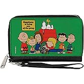 Buckle-Down Peanuts Wallet, Zip Around, Peanuts Gang Hapiness Is Being One of the Gang Pose Green, Vegan Leather