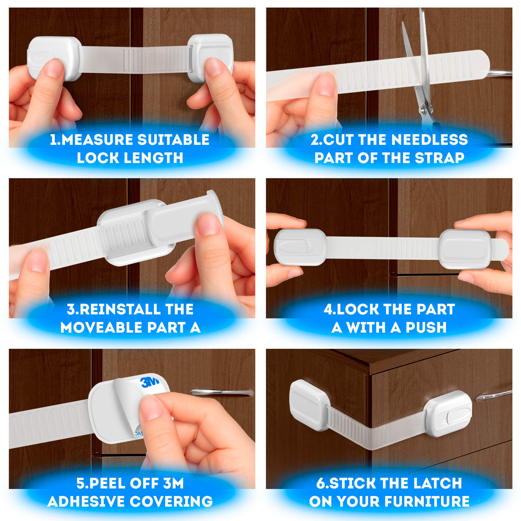 6 PACK Adjustable Locks Oven Fridge Toilet Seat Kids Proof 4 Corner