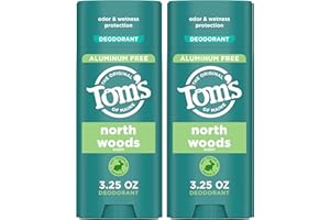 TOM'S OF MAINE Tom’s of Maine North Woods Aluminum Free Natural Deodorant For Women & Men | Goes on Clear | Odor & Wetness Protection | Naturally Derived and Moisture-Locking Ingredients | 3.25 oz (2 Pack)