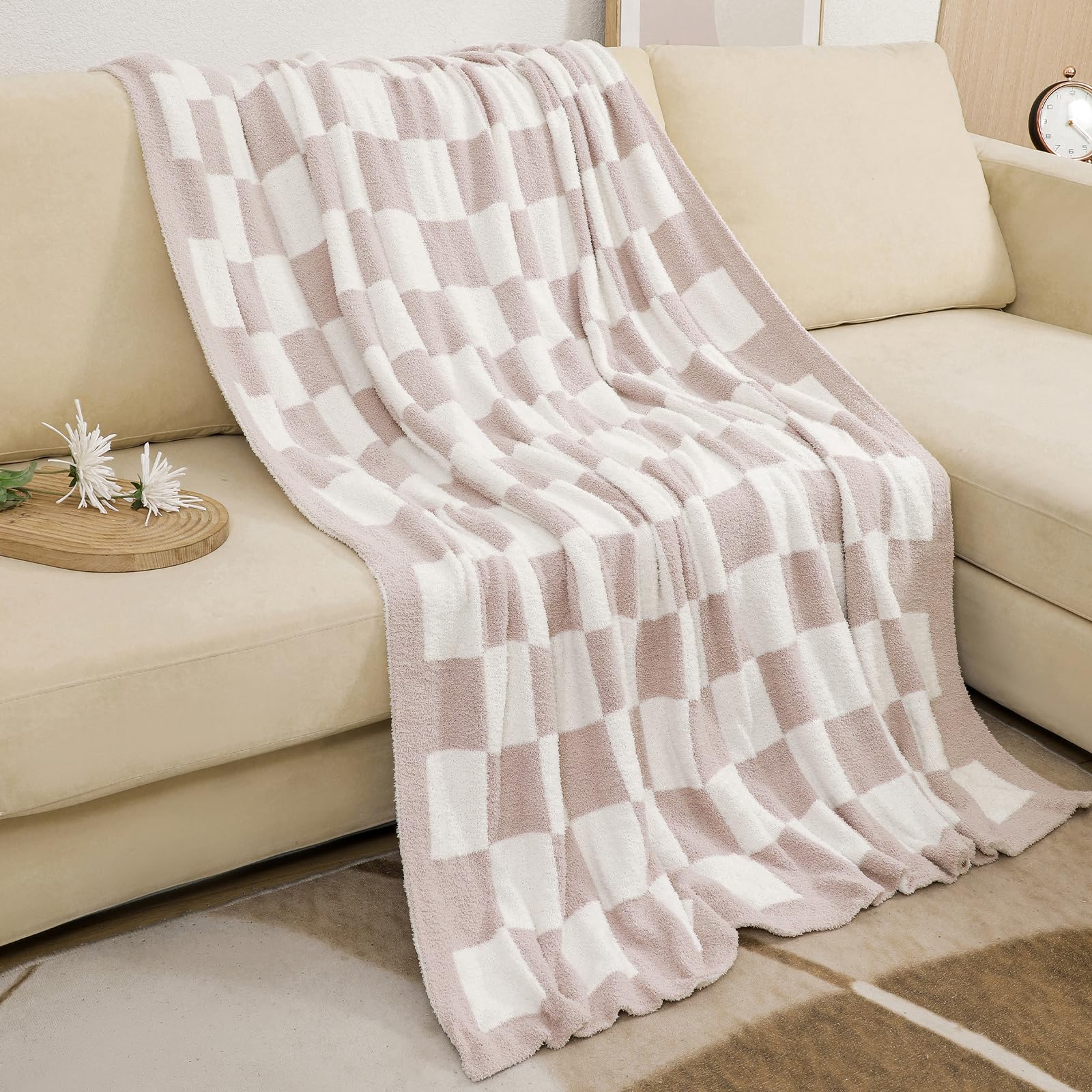busy koala Soft Checkerboard Fuzzy Grid Throw Blanket, Microfiber Cozy ...