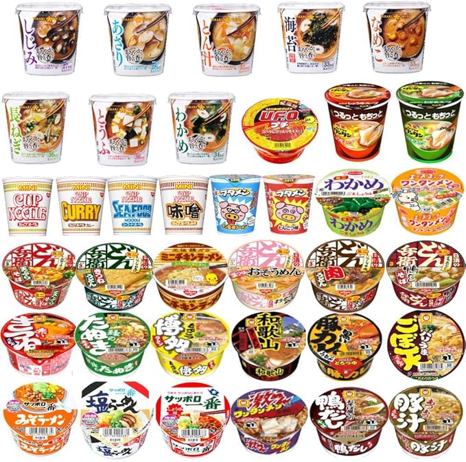 Amazon マルちゃん 日清食品 サッポロ一番 明星食品 エースコック ブタメン ミニカップ麺に味噌汁も入ったコラボ 30種セット 広島屋 ラーメン 通販