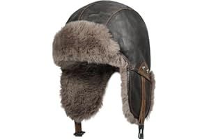 Clakllie Men's Bomber Hat Winter Trapper Cap with Ear Flaps Waterproof Leather Eskimo Cap Russian Ushanka Hat for Women