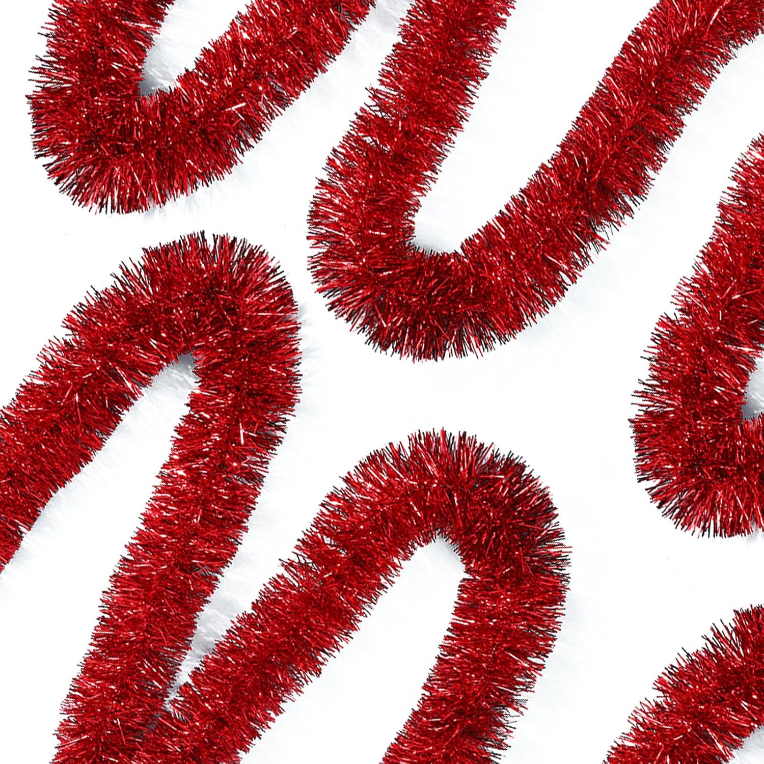 Wreaths, Garlands & Swags - Ohiyoo 50 Feet Red Tinsel Garland Christmas Foil Tinsel Garland Decoration Metallic Banner Wall Hanging Tinsel Streamers Garland for Christmas Tree Birthday Party Decorations (3.54