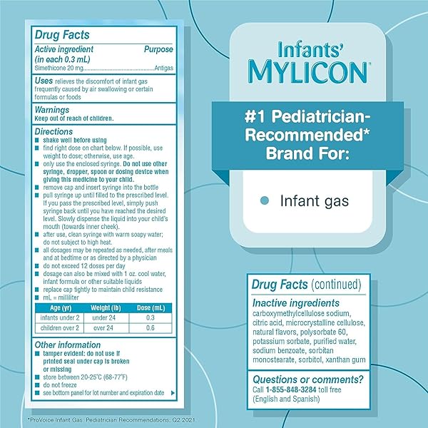 MYLICON INFANTS’ GAS RELIEF DYE FREE DROPS – .5 OZ, PACK OF 2