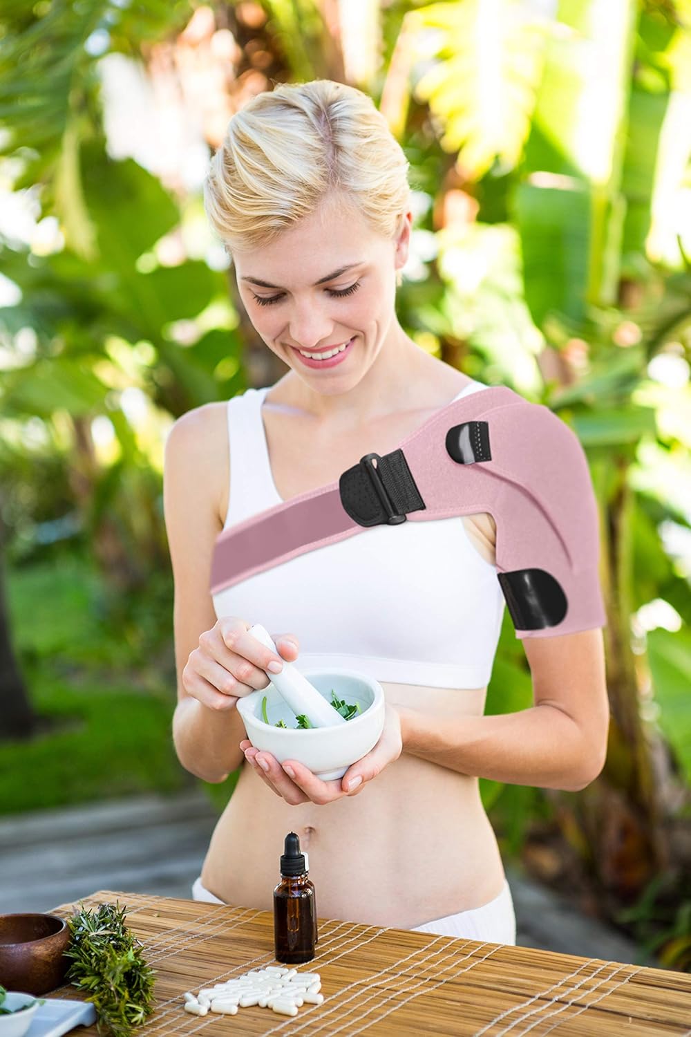 Doctor Developed Shoulder Support / Shoulder Strap / Shoulder Brace [Single] & DOCTOR WRITTEN HANDBOOK - RELIEF for Shoulder Injuries, for both left & right (Pink): Industrial & Scientific