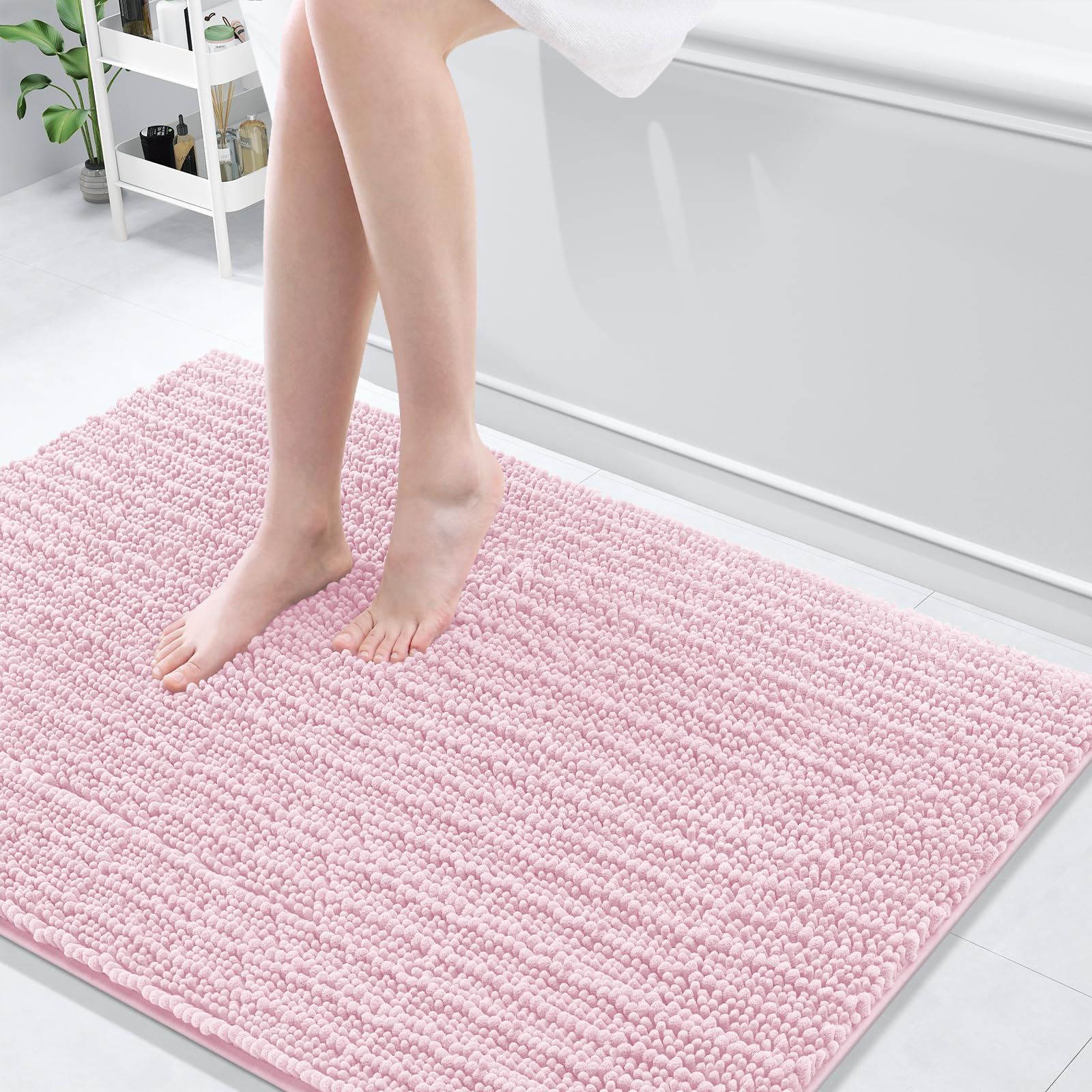 Photo 1 of Arotive Luxury Chenille Bathroom Rug Mat, Extra Soft Thick Absorbent Shaggy Bath Rugs, Non-Slip Machine Wash Dry, Plush Bath Mats for Bathroom, Shower and Tub, 47x32, Pink