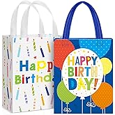 Teenyyou 2 Pcs Happy Birthday Gift Bags Non Woven Wrap Bags with Handle Large 10.2 x 8.3 x 3.9 Inch Reusable Birthday Party Gift Bags for Girls Boys Women Men