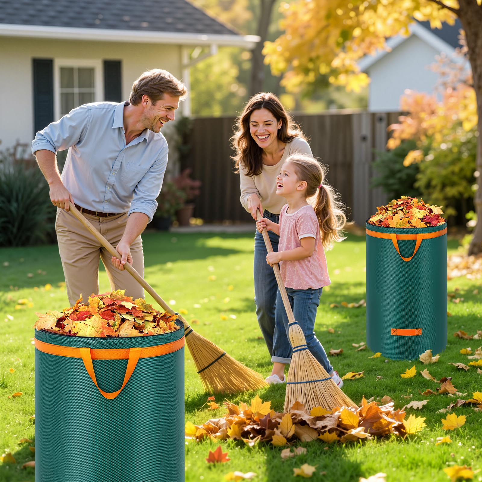 Enbagold 3X 120L Gartenabfallsack Stabil, Laubsack mit Deckel und Griffen Gartensack Groß, Gartenabfallsäcke Gartensäcke Grünschnittsack, Selbststehend Grünschnittsäcke, Abfallsack für Gartenabfälle 6