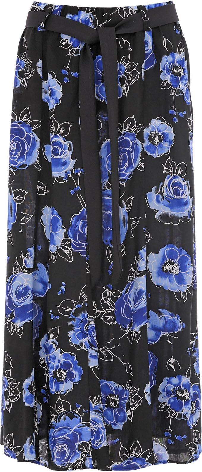KK Fashion Lines Womens Summer Floral Print Skirt, Viscose Fabric, Elasticated Waist with Waist Tie Belt, 35 inch Length