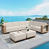 SUNSHINE VALLEY 8pcs Patio Sectional Furniture with 10" Thick Cushion,Beige | Outdoor Yellow Rattan Wicker Sofa with Ottomans
