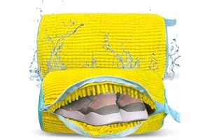 MJOLLYGLOBE Shoe Washing Machine Bag, Sneaker Laundry Shoe Bag for Washer and Dryer, Durable Mesh Laundry Bags for Delicates Shoes Washing Bag with Side Zip, Reusable Shoe Bag for Gym Shoes(Yellow 2PCs)