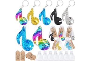 CiciBear 60 Pack Double-Deck Musical Note Sequin Keychain Set with 20 Keychains, 20 Thank You Tags and 20 Gift Bags for Karaoke Party, Tik Tok Birthday, Baby Shower, 50s 80s Theme Party, 5 Colors