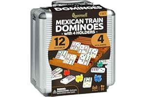 Mexican Train Dominoes Set with 4 Holders - Dominoes Double 12 with Wooden Hub and Tiles Holders - Double 12 Dominos Set for 