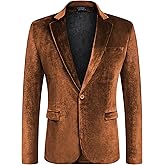 COOFANDY Men's Velvet Blazer Notched Lapel Velour Suit Jacket One Button Tuxedo Jackets for Wedding Prom Party Dinner