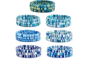 Ornaland Heishi Surfer Bracelets Set Polymer Clay Heishi Beads Stretch Bracelets Multi-Layer Stackable Friendship Bracelets Bohemia Summer Beach Jewelry for Women