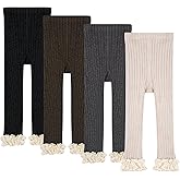 Looching 4 Pack Baby Toddler Girls Footless Leggings Cable Knit Ruffle Cute Cotton Winter Pantyhose Stocking for 6M-6T Kids