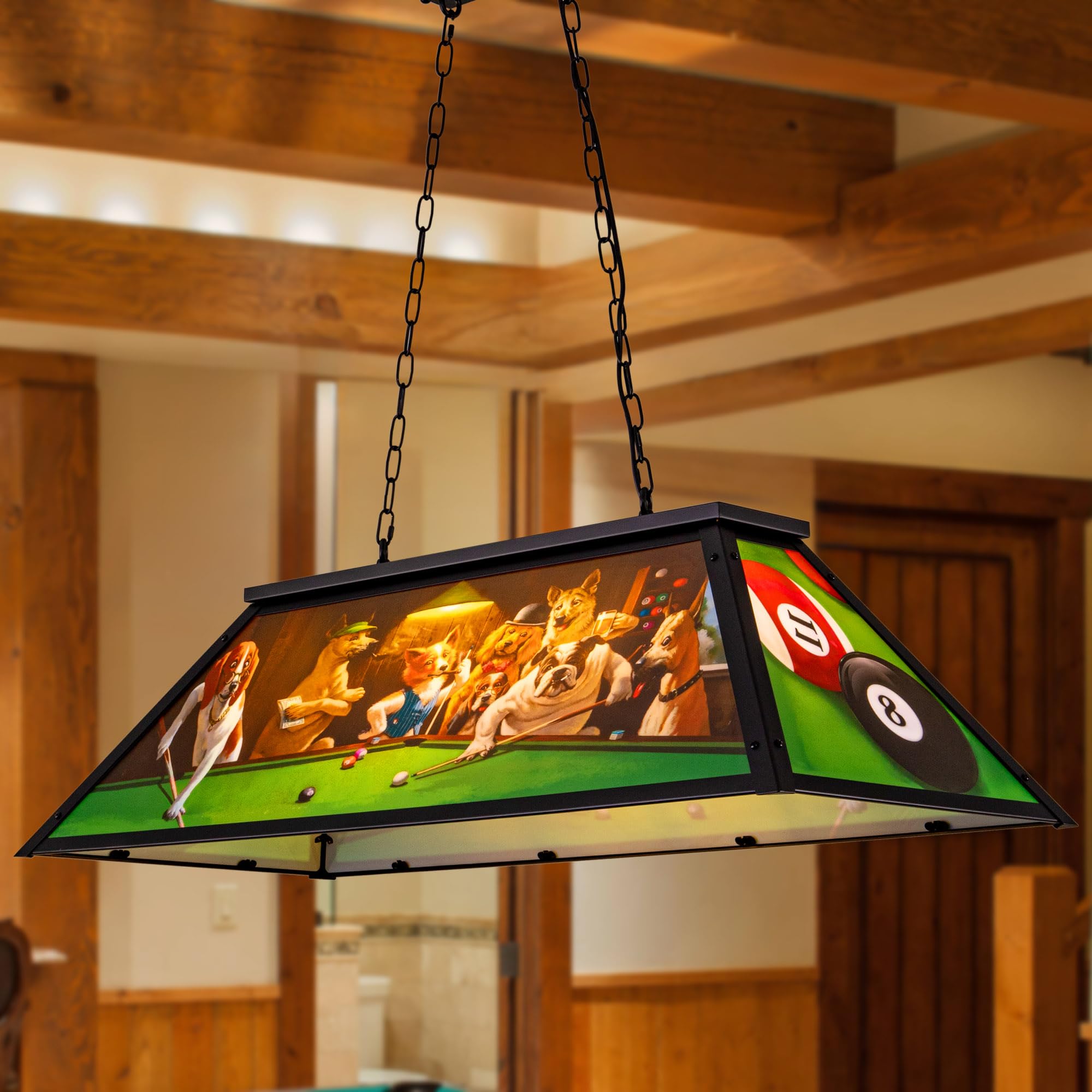 Photo 1 of Wellmet Tiffany Pool Table Light, Dogs Playing Billiards Lights for 7' 8' 9' Pool Table, 3 Lights Billiard Fixture Hanging Pendant Lamp for Snooker Table, Cabin, Game Room, Men's Cave, Dining Room