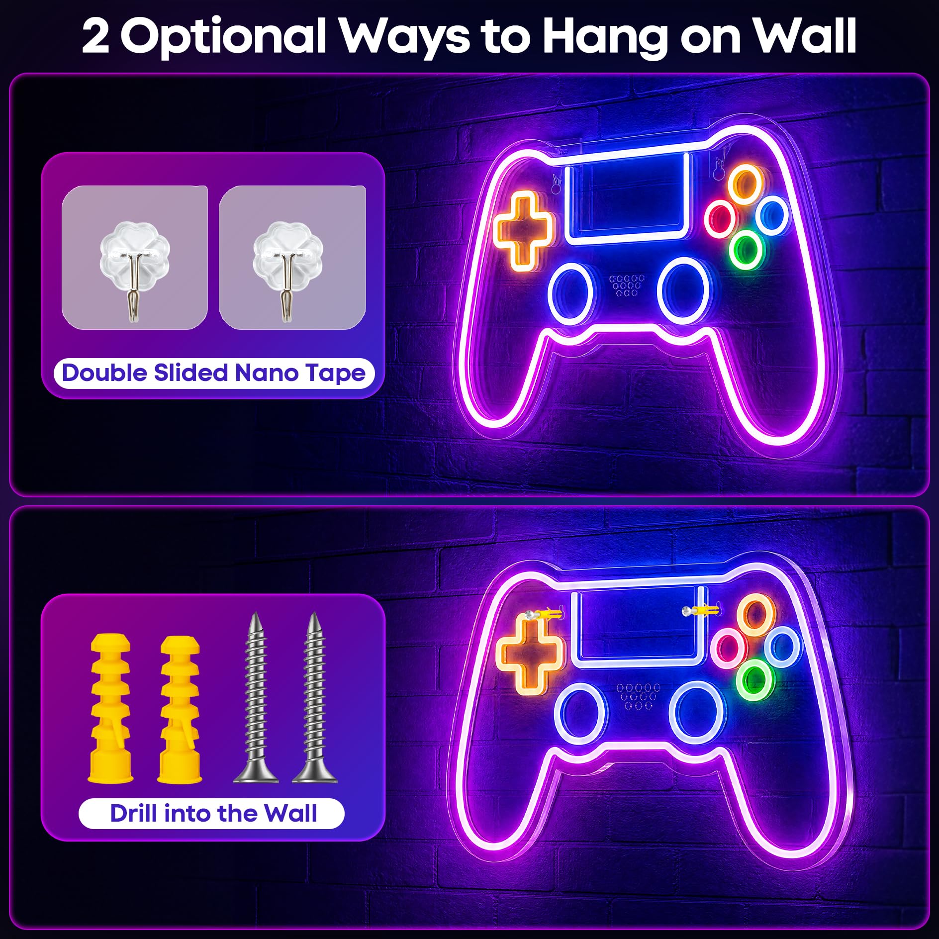 Neon Schild für Gaming Zimmer Dekoration mit 10 Lichtern, Neon Schild Gaming Zubehör für Raumdekoration, Gamepad Licht Schild für Schlafzimmer-Wand 4