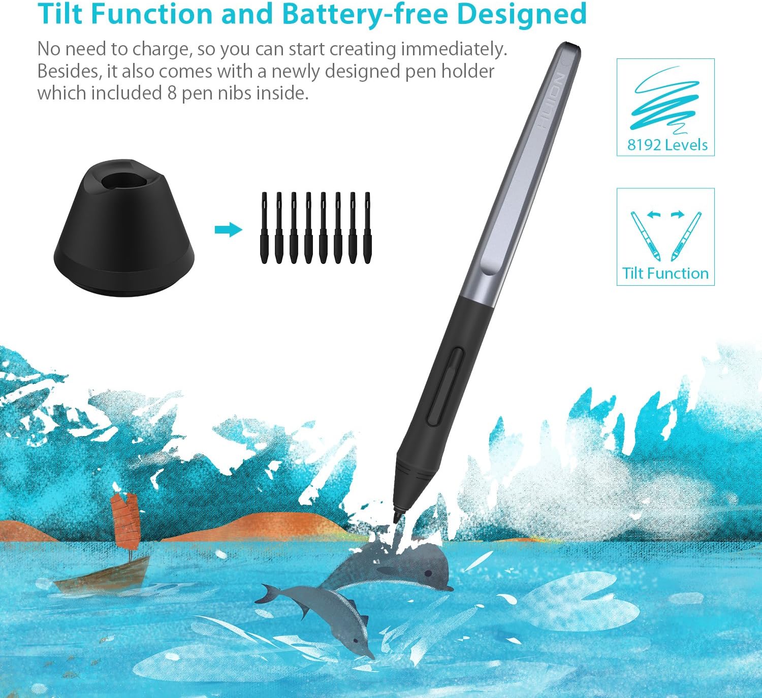 Huion H610 Pro V2 Graphic Drawing Tablet Android Supported Pen Tablet Tilt Function Battery-Free Stylus 8192 Pen Pressure with 8 Express Keys: Computers & Accessories