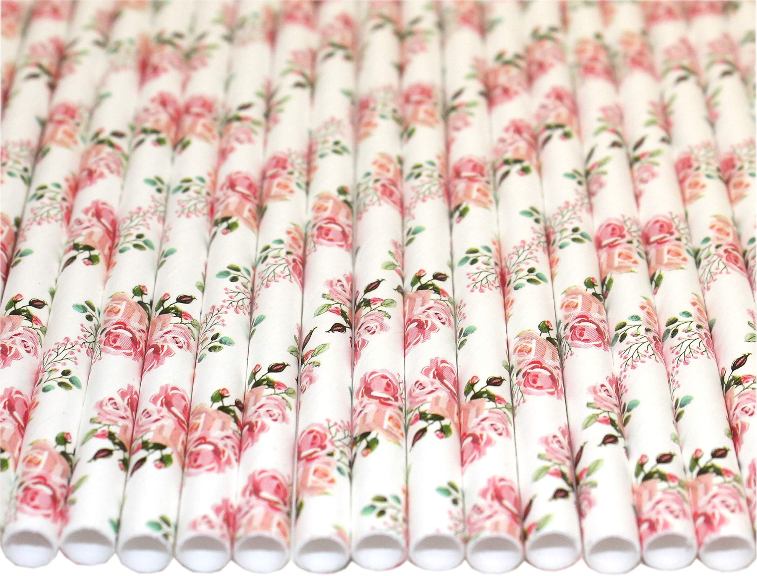Floral Paper Straws (6mm x 200mm) - Pack Size 75 - Made in Britain - Biodegradable/Eco-Friendly/Highly Durable/Food Safe/Suitable for Occasions