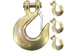 SEUNGCH 4 Pack 3/8" Clevis Chain Hooks, Heavy Duty Clevis Slip Hook with Safety Latch, Forged G70 Safety Chain Hooks for Trailer Transportation Towing Winches, 18000LBS Capacity for Heavy Load