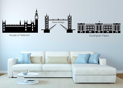Wall Decal Sticker London Skyline Tower Bridge Buckingham Palace House Of Parliaments W42 Andere Farbe 130 X 32cm Amazon Co Uk Kitchen Home
