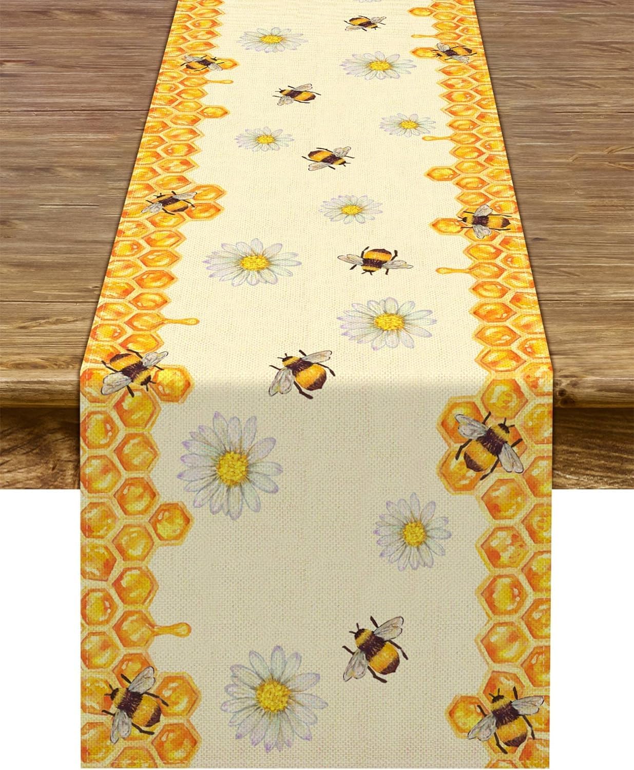 Photo 1 of Linen Bee Daisy Table Runner Rustic Home Farmhouse Table Cover Boy Girl Bithday Party Indoor Outdoor Decoration Home Kitchen Dining Room Decor (13" x 90")