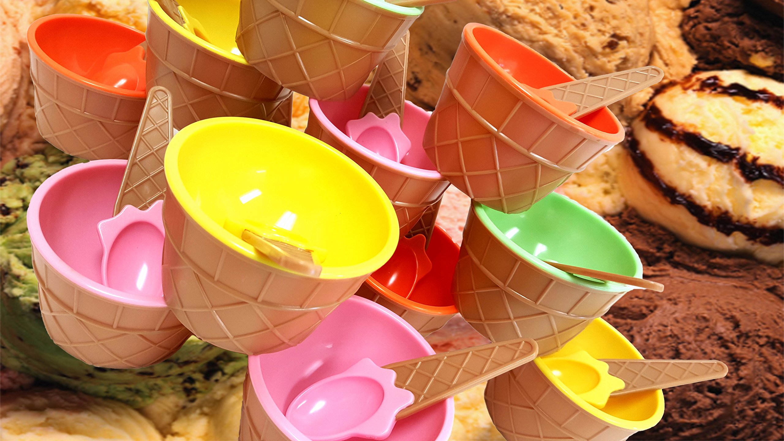 Plastic Ice Cream Cups with Spoons, Festive Dessert Bowls, Assorted