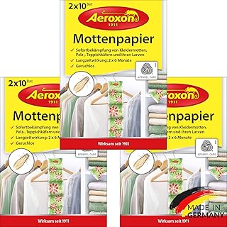 Aeroxon - Mottenpapier - 3x20 Stück - gegen Motten, Käfer und Larven - Mottenschutz für ihre Kleidung im Kleider-Schrank
