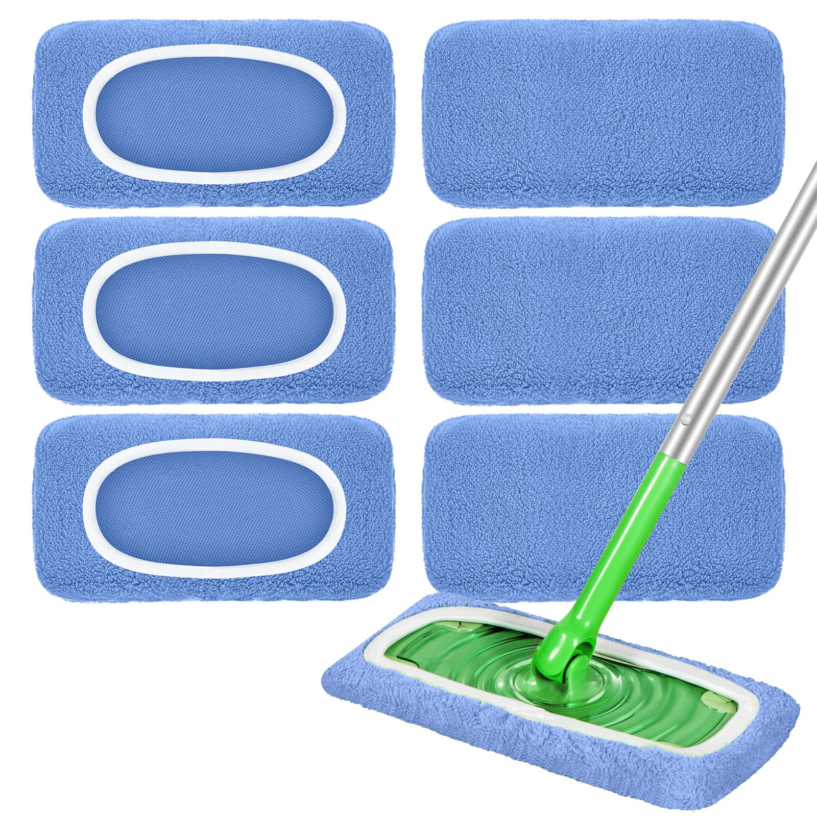Photo 1 of Reusable Mop Pads Compatible with Swiffer Sweeper Mop, Microfiber Dry Sweeping Cloths & Machine Washable Wet Pads Refill for Use on All Sealed Floors - Stone, Hardwood, Laminate & Tile (6 Blue)