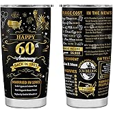 Delsakhula Happy 60th Anniversary Wedding Gifts for Men Women 60th Anniversary Tumbler 60 Years Wedding Gifts for Couple Wife Husband Back in 1965 Stainless Steel Vacuum Insulated Tumbler 20 oz