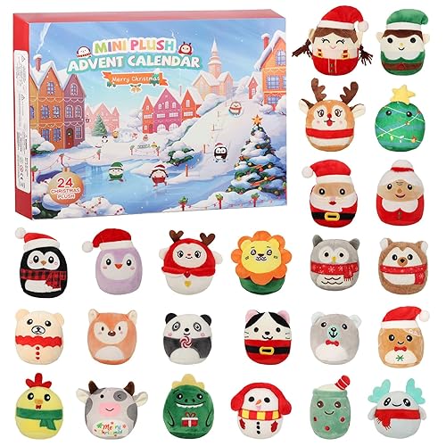Advent Calendar 2025 Christmas Mini Plush Toys - 24 Days 3.15'' Micro Cute Squishy Plushies Toy Kids Advent Calendar, Collectible Soft Mini Stuffed Animal for Kids Boys Girls Young Adult