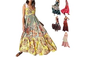 ESCBUKI Floral Dresses for Women 2024 Tie Shoulder Maxi Dress Boho Midi Dresses Wedding Guest Dresses for Women Summer