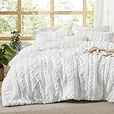 Bedsure Tufted Boho Comforter Set Full Size - Bright White Boho Bed Set, GentleSoft™ 3 Pieces Farmhouse Shabby Chic Embroidery Bedding, Gifts for Woman, Soft Jacquard Full Comforter for All Seasons