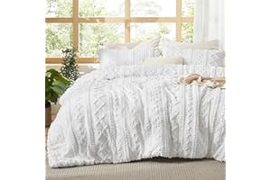 Bedsure Tufted Boho Comforter Set King Size - Bright White Boho Bed Set, GentleSoft™ 3 Pieces Farmhouse Shabby Chic Embroider