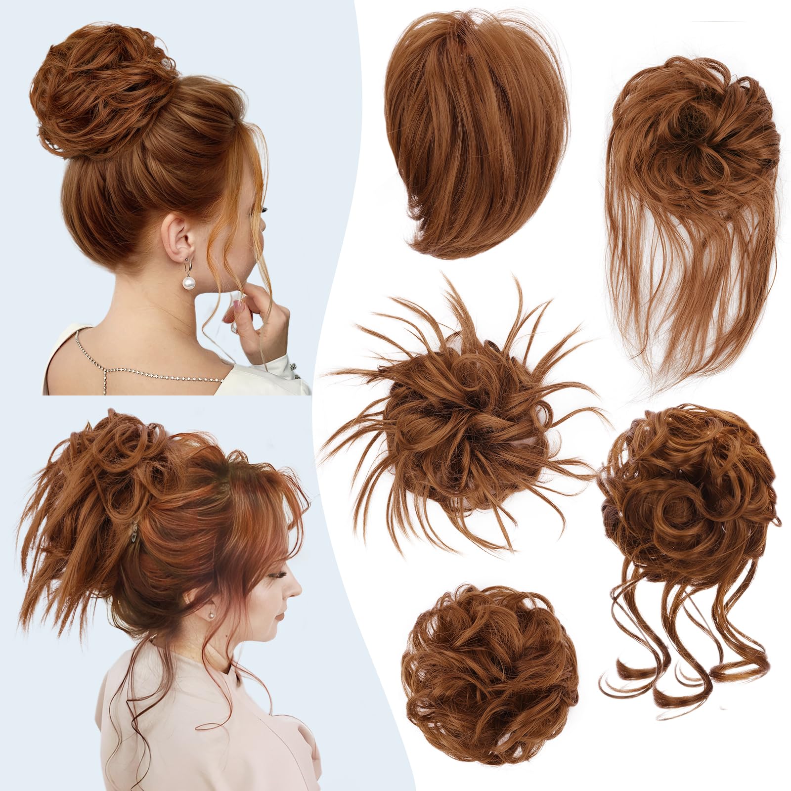 Photo 1 of HMD 5 Pieces Messy Hair Bun Hairpiece Tousled Updo for Women Hair Extension Ponytail Scrunchies with Elastic Rubber Band Long Updo Messy Hairpiece Hair Accessories Set for Women