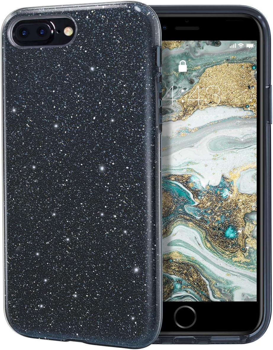 iPhone 8 Plus Case, MILPROX iPhone 7 Plus Glitter Sparkly Pretty Cute Premium 3 Layer Hybrid Anti-Slick/Protective/Soft Slim Thin Case for Girls/Women iPhone 7 Plus / 8 Plus - Black