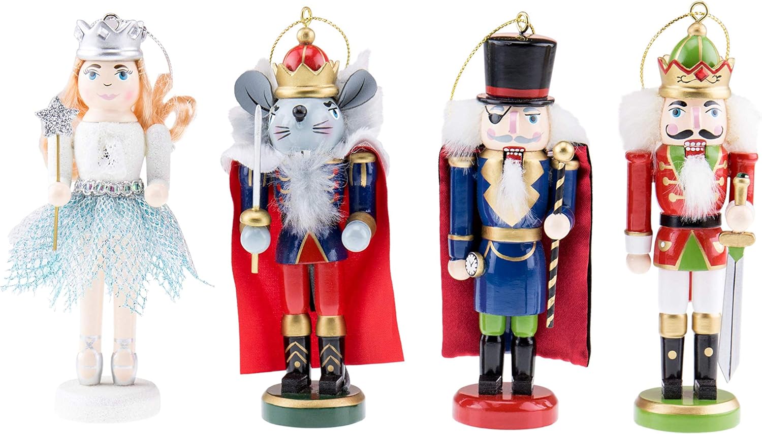 Nutcrackers - Clever Creations Nutcracker Suite 4 Pack 5 Inch Traditional Wooden Nutcracker Ornaments, Festive Christmas Tree Décor